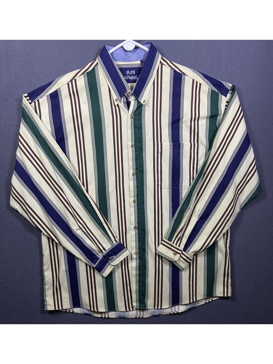 Other - Vintage Bon Homme XL Striped Button-Up Shirt Cotton USA Made Western 80s 90s EUC